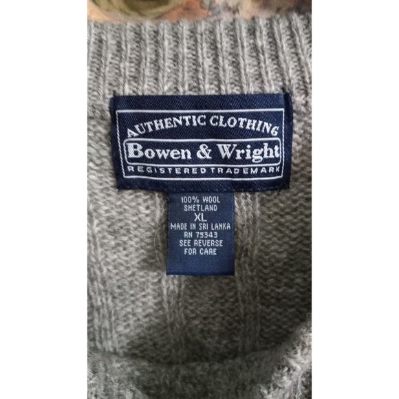 Bowen & Wright XL Grey Shetland Wool Cable Knit Nautical Fisher Outdoor Sweater - Picture 2 of 4